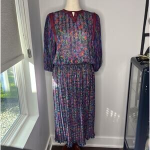 Vtg Diane Freis 80s Georgette 2 Piece Top Skirt Paisley Secretary Metallic Red